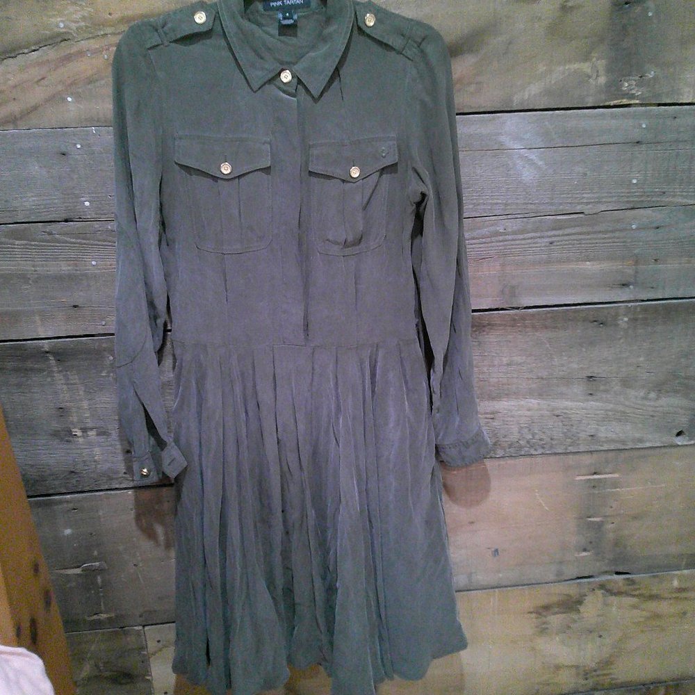 Olive green silk dress